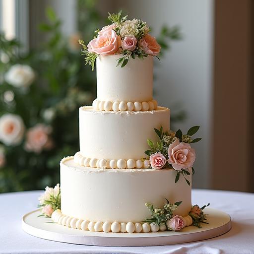 Elegante tarta de boda de varios pisos