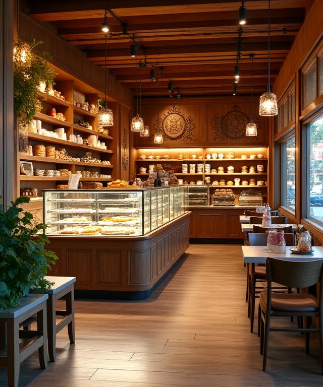 Interior acogedor de la pastelería Menta Horno