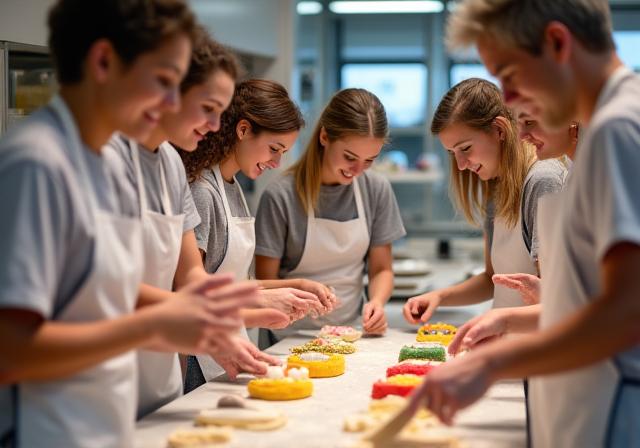 Personas participando en un taller de repostería